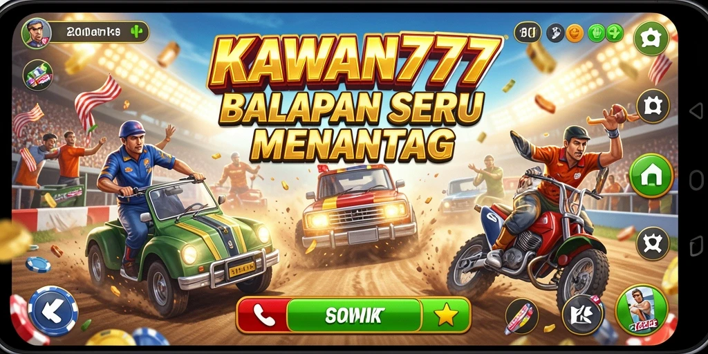 Screenshot gameplay KAWAN777 yang menunjukkan aksi balapan mendebarkan.